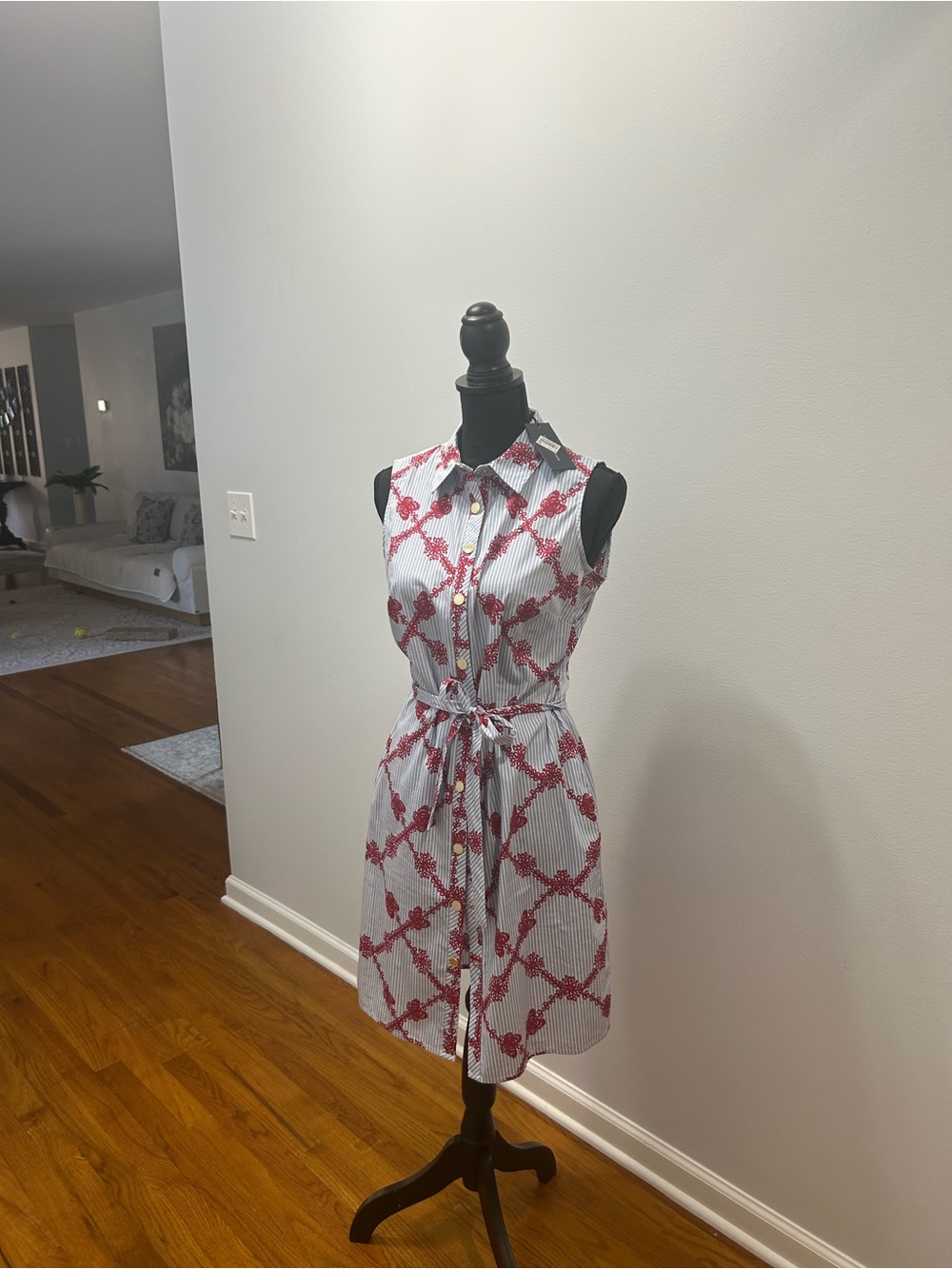 Tommy Hilfiger White Dress with Red Floral Chain Print
